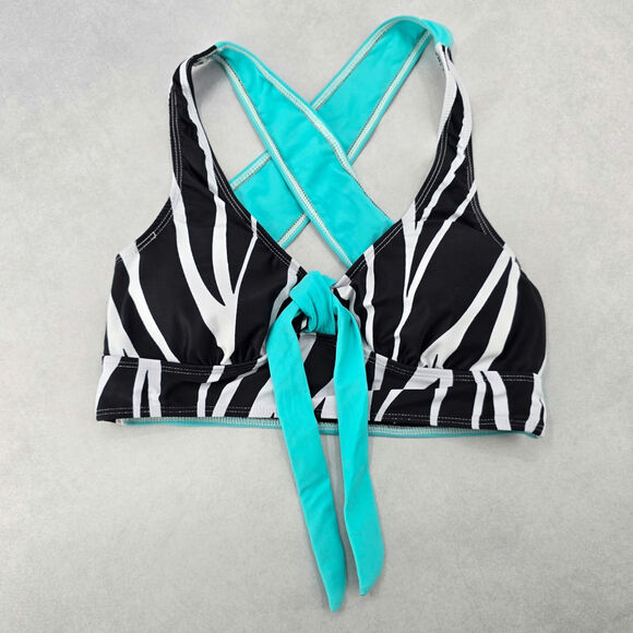 Black Stripe Crisscross Tie Sports Bra Bikini Beach Bralette Swim Top S Small - Picture 1 of 6